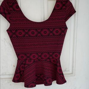 Charlotte Russe Black and Pink Geometric Peplum Top